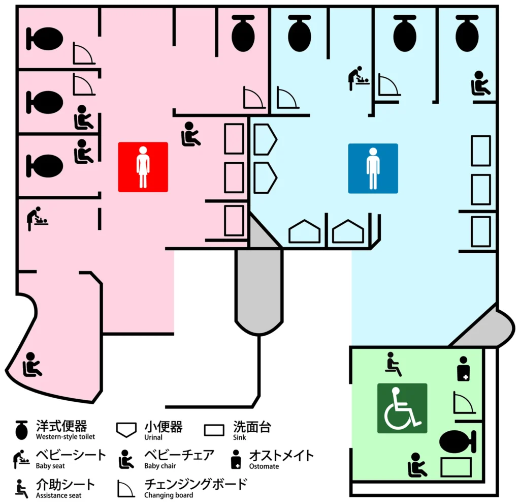 都営浅草線 五反田駅改札外の公衆トイレ案内図