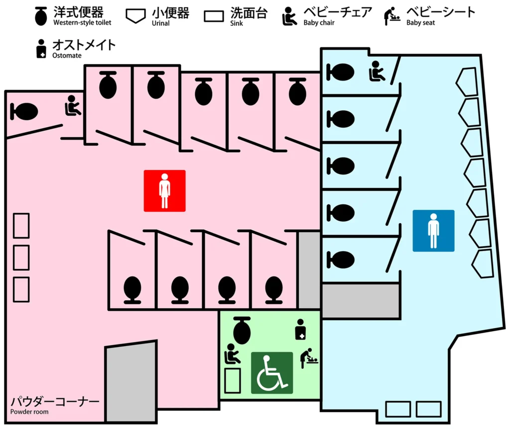 山手線 JR五反田駅改札内の公衆トイレ案内図