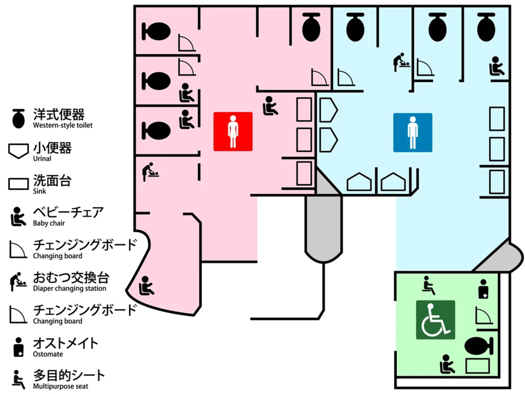 都営浅草線 五反田駅改札外の公衆トイレ案内図