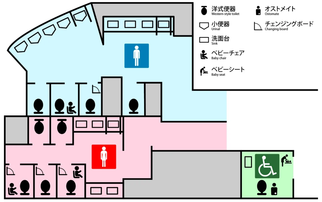 国立競技場駅 国立競技場方面改札のトイレ(A1・A2出口方面)
