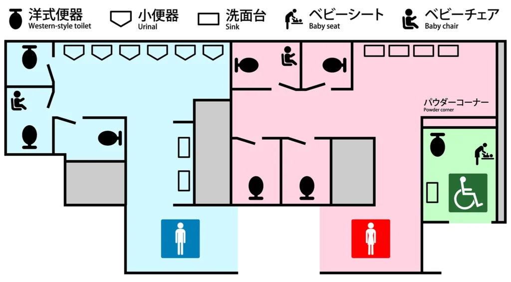 高円寺駅改札内の公衆トイレ案内図