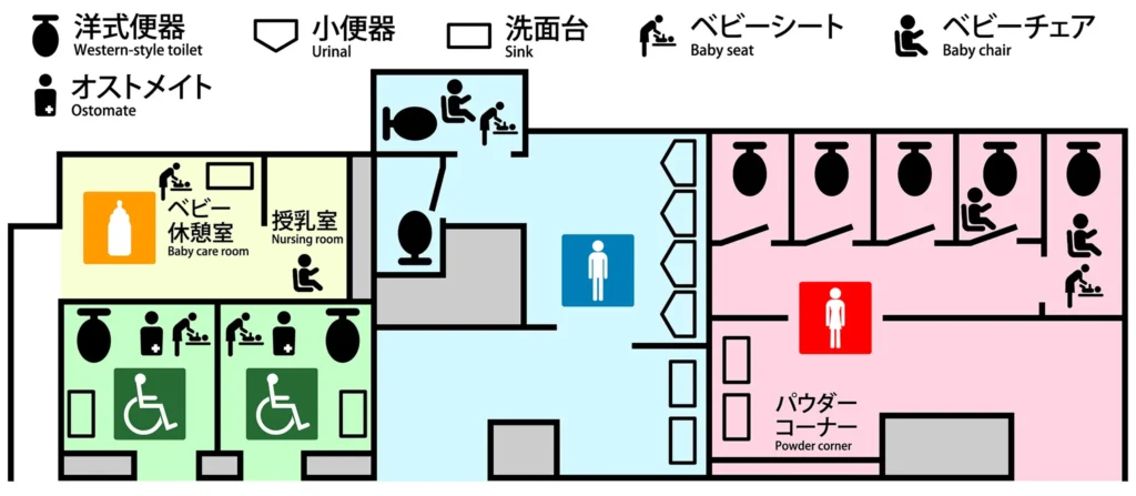 JR信濃町駅改札内のトイレ案内図