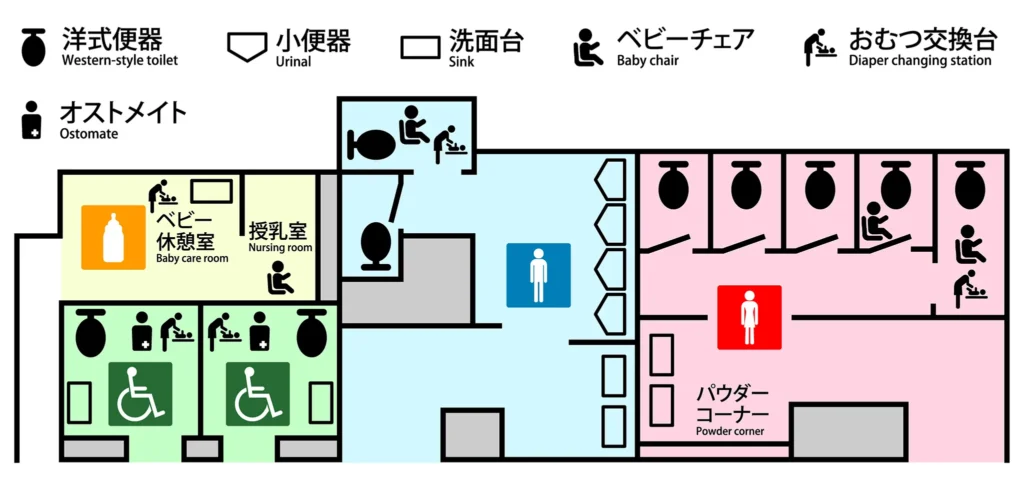 信濃町駅改札内の公衆トイレ案内図