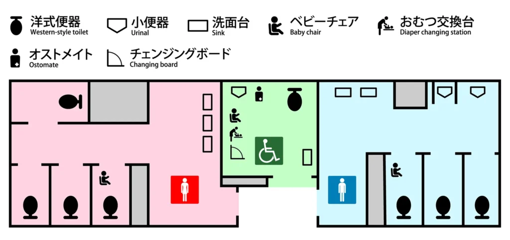中日ビル1階の公衆トイレ案内図