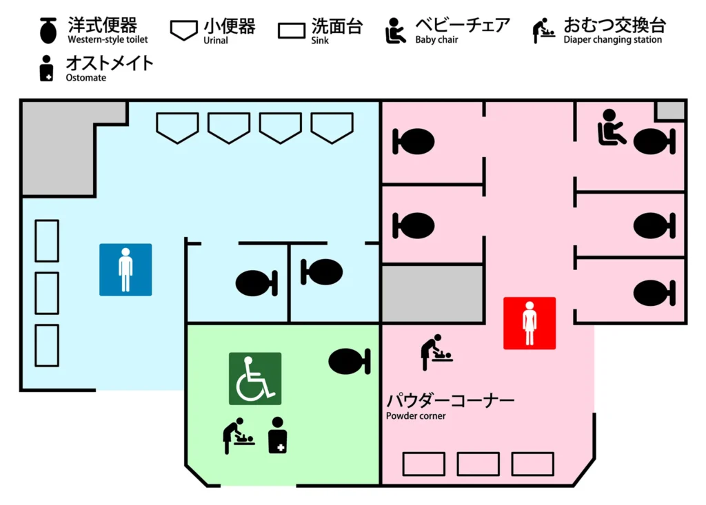 北陸新幹線 軽井沢駅改札内の公衆トイレ案内図