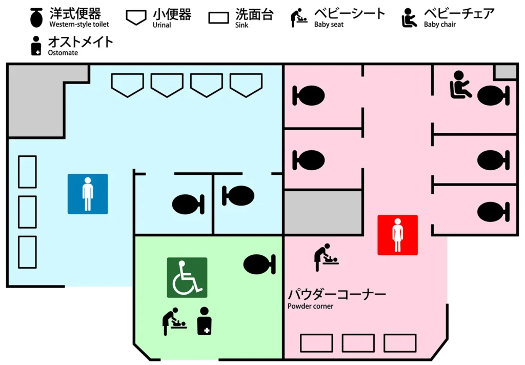 北陸新幹線 軽井沢駅改札内の公衆トイレ案内図
