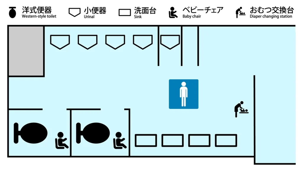 東京ドーム25ゲート付近の男性用トイレ案内図