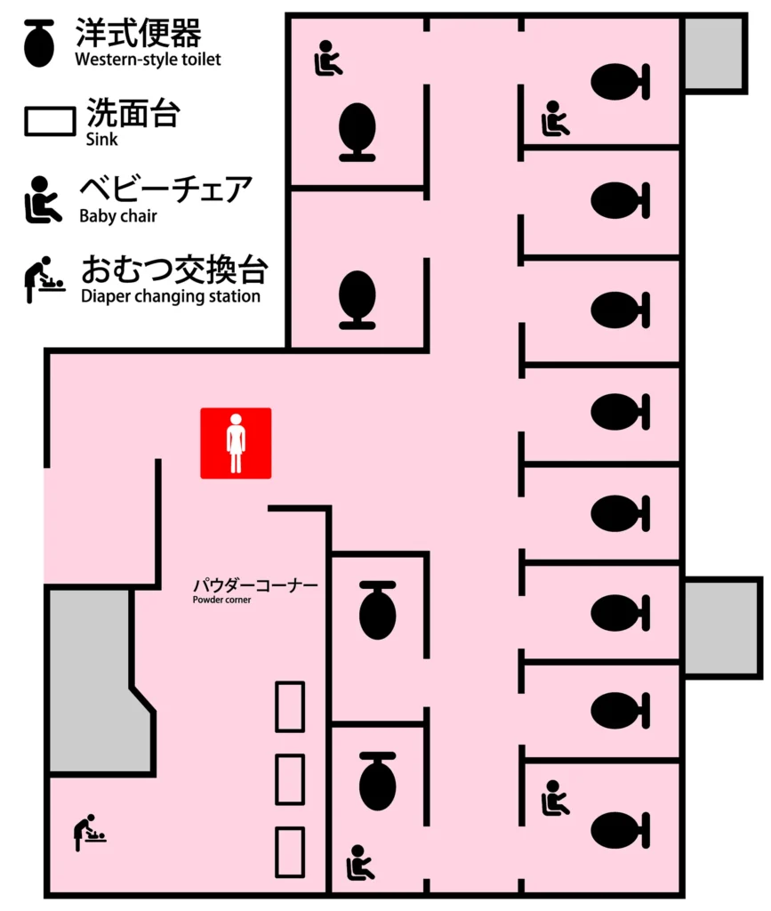 Hi!EVERYVALLEYの女性用トイレ案内図
