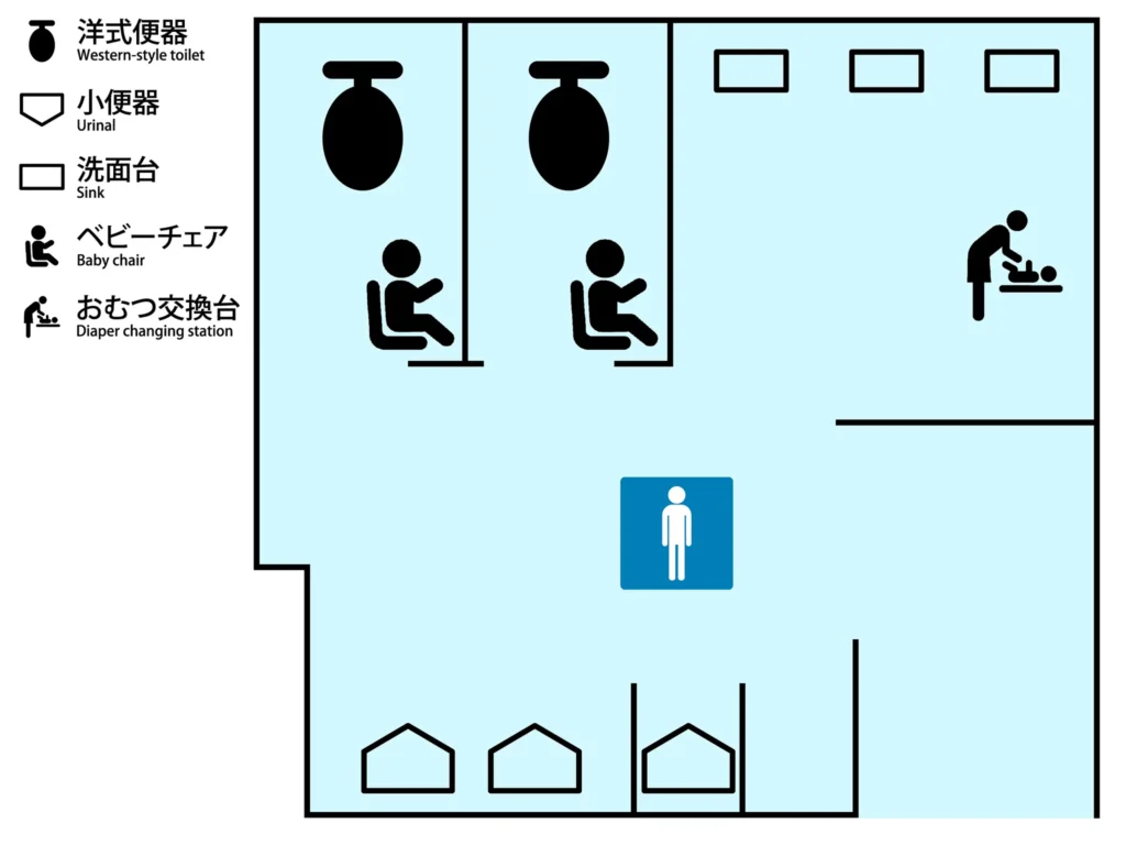 セントラルパークの男性用トイレ案内図