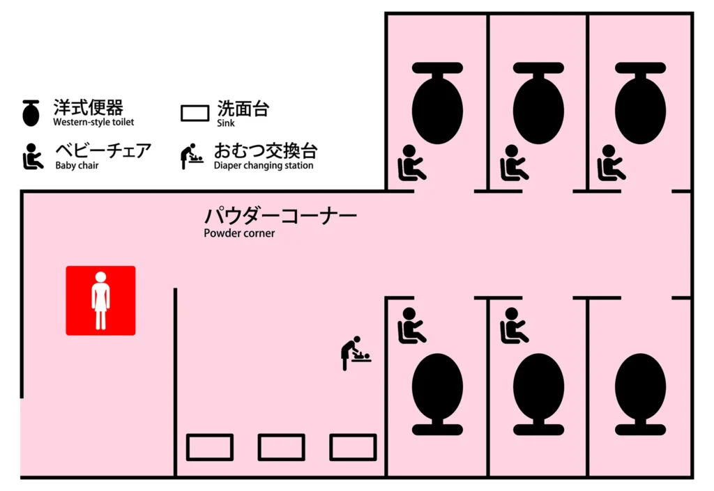 23ゲート付近の女性用トイレ案内図