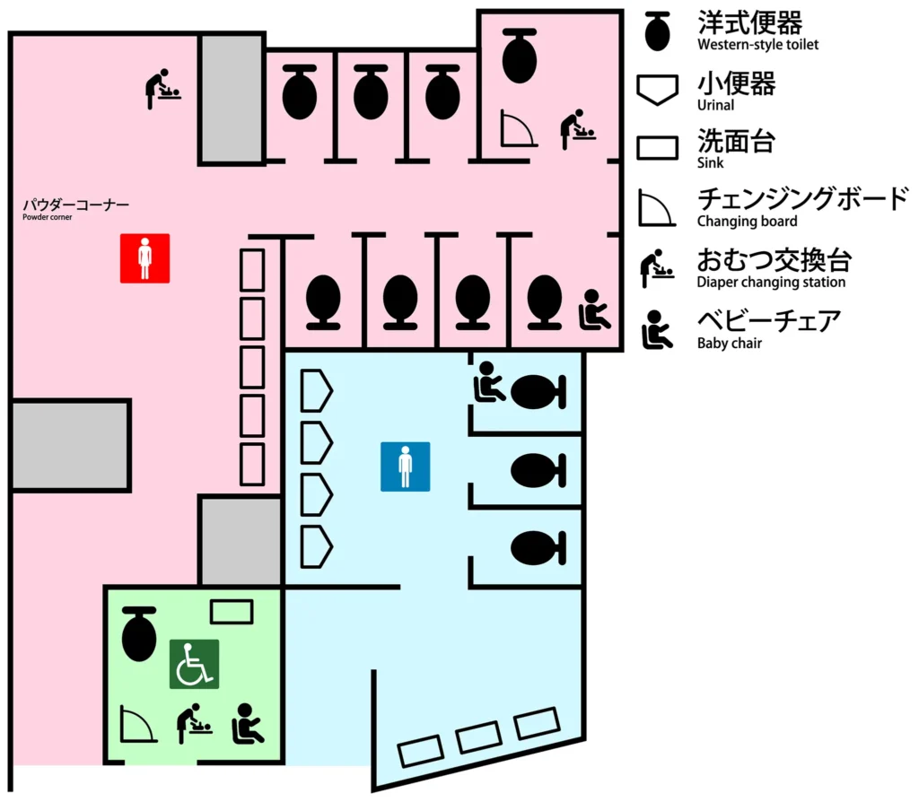 東京ドームシティ LaQua(ラクーア)1階の屋外トイレ案内図
