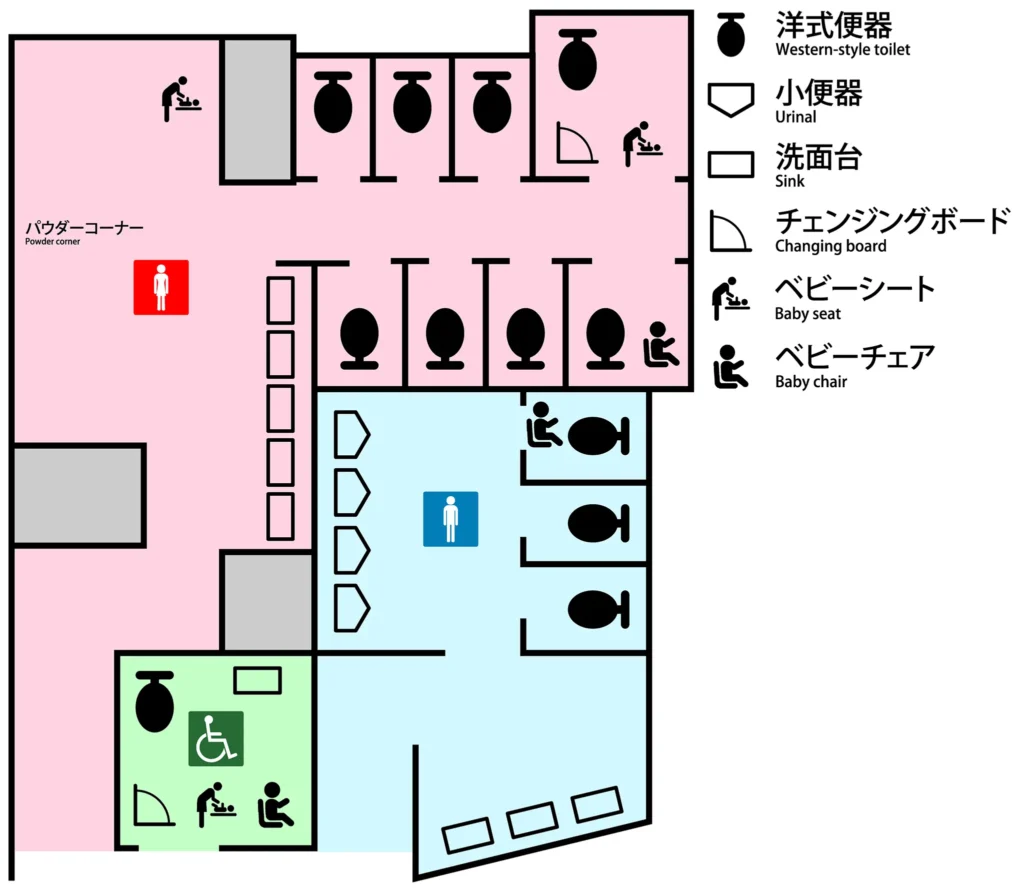 東京ドームシティ LaQua(ラクーア)1階の屋外トイレ案内図