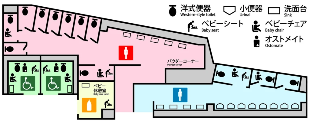JR千駄ヶ谷駅改札内のトイレ案内図