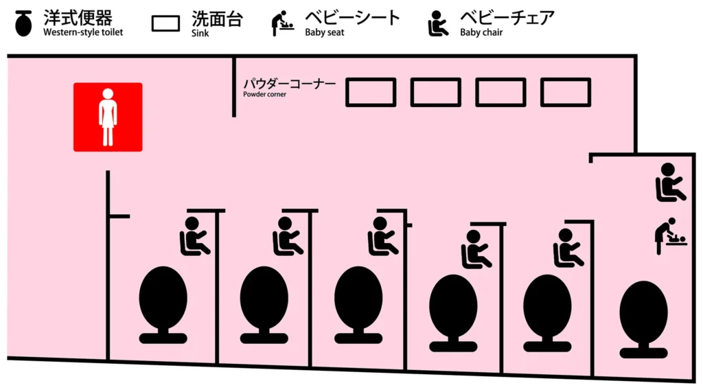 東京ドーム25ゲート周辺の女性用トイレ案内図
