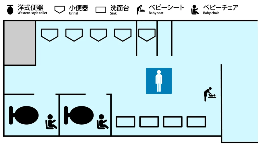 東京ドーム25ゲート周辺の男性用トイレ案内図