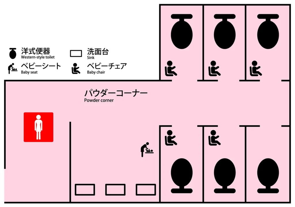 東京ドーム23ゲート周辺の女性用トイレ案内図