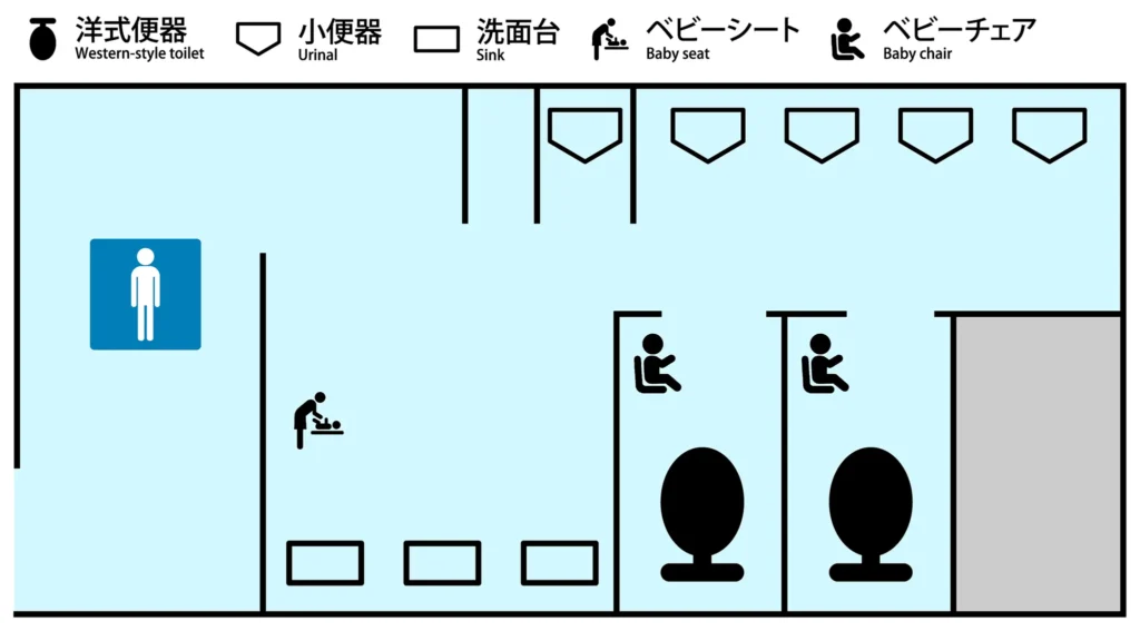 東京ドーム23ゲート周辺の男性用トイレ案内図