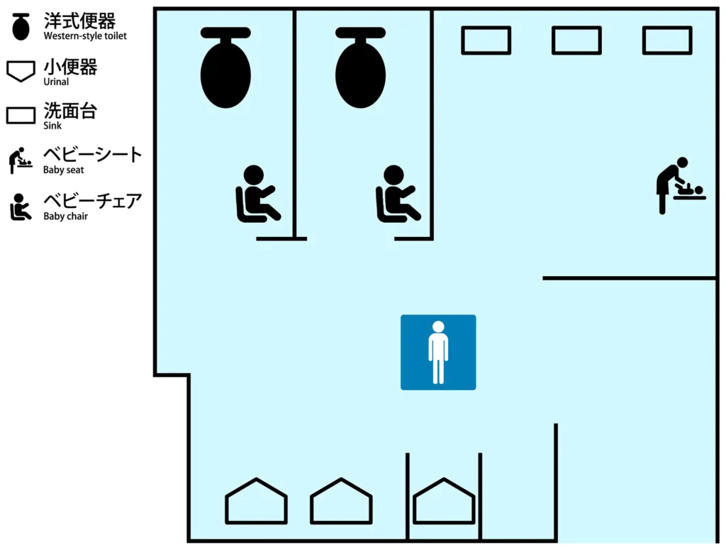 プリズムホール近くの男性用トイレ案内図