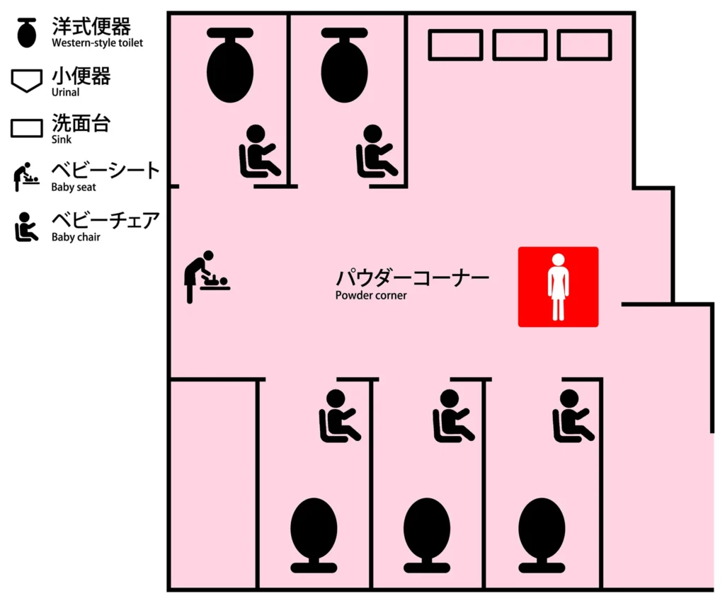 プリズムホール近くの女性用トイレ案内図