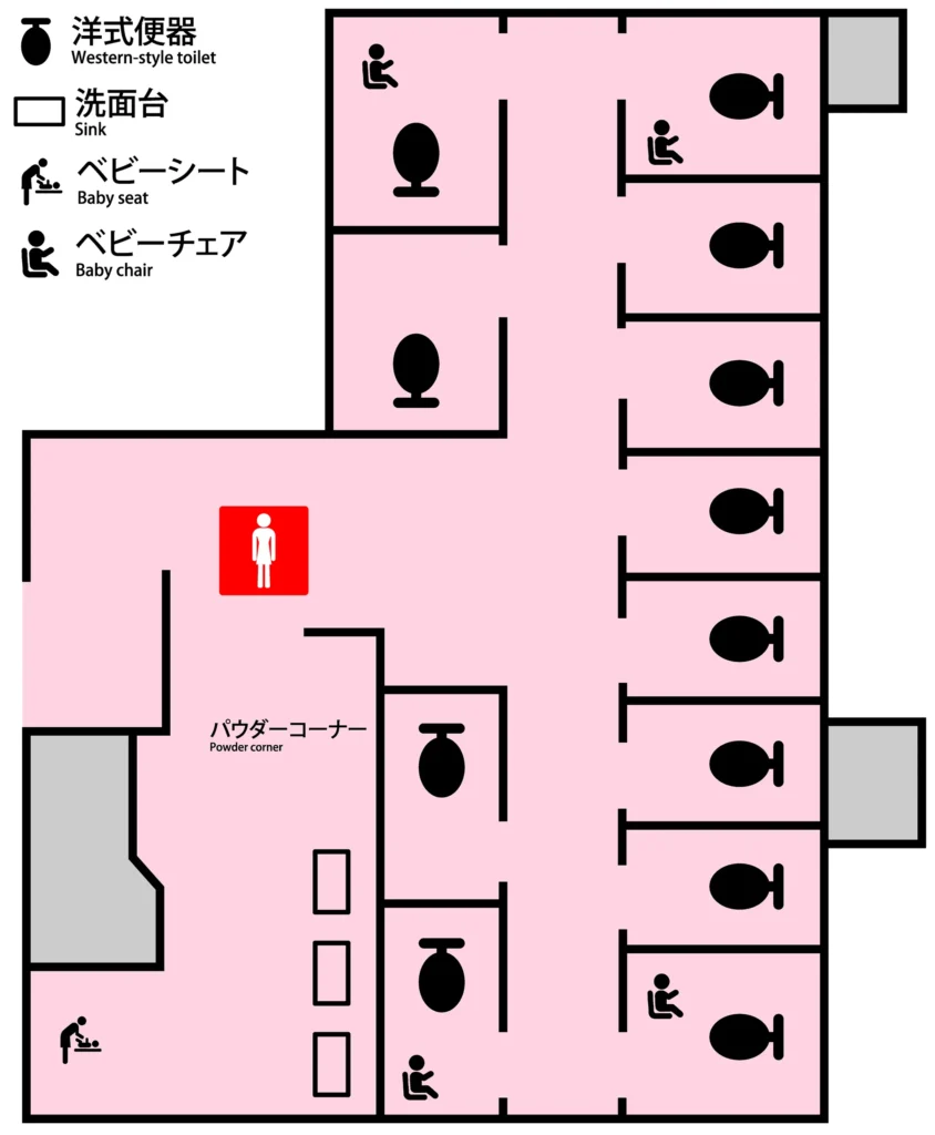 Hi!EVERYVALLEYの女性用トイレ案内図