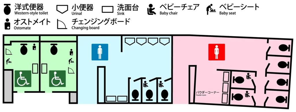JR原宿駅 表参道改札内のトイレ案内図