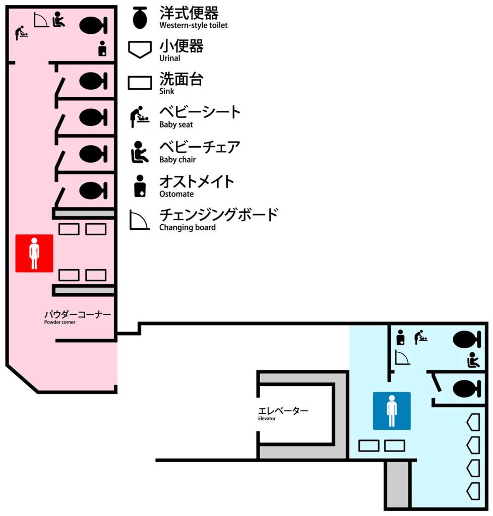 名古屋駅桜通口 北通路の女性用・男性用トイレ案内図