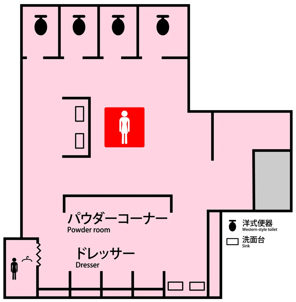 新宿マルイ本館 5階の女性用トイレ案内図