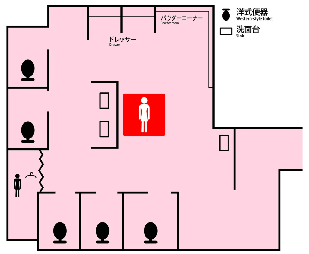 新宿マルイ本館 7階のパウダールーム案内図