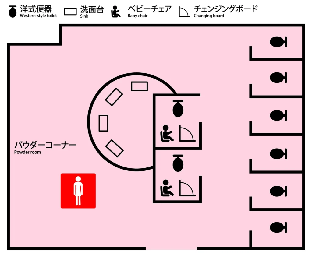 NEWoMan新宿 M2階のパウダールーム案内図