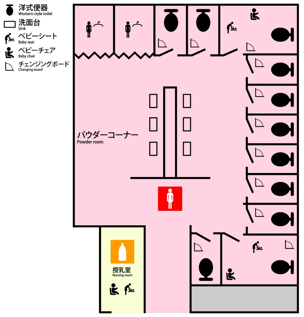 バスタ新宿 4階のパウダールーム案内図