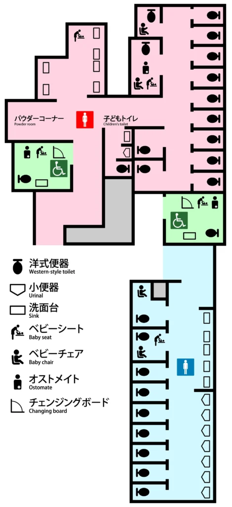 地下4階 Cエレベーター付近のトイレ案内図