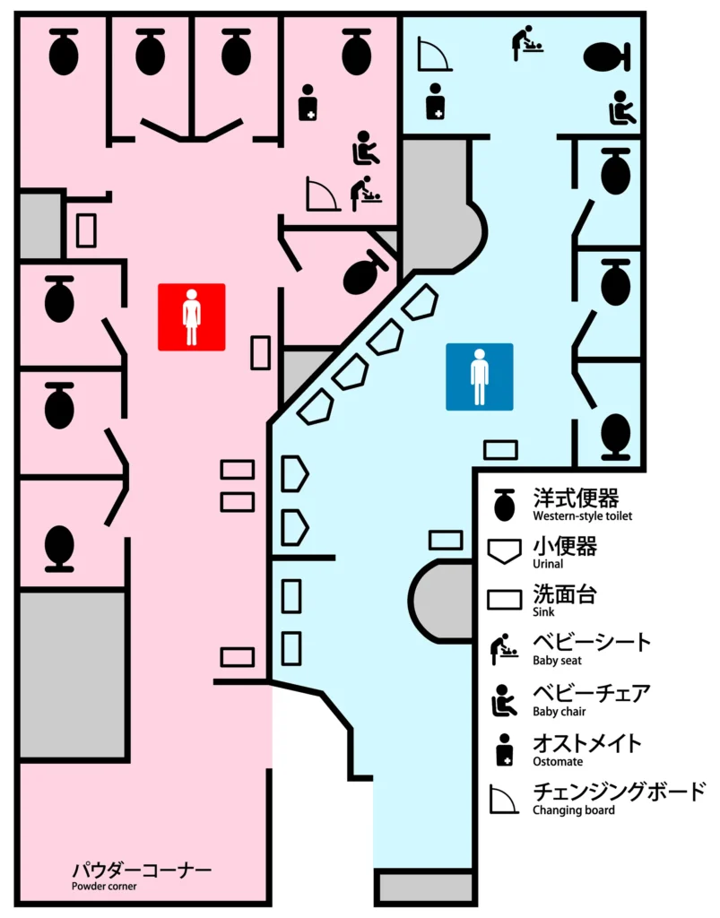 名古屋駅中央口、中央コンコース付近の改札外トイレ案内図