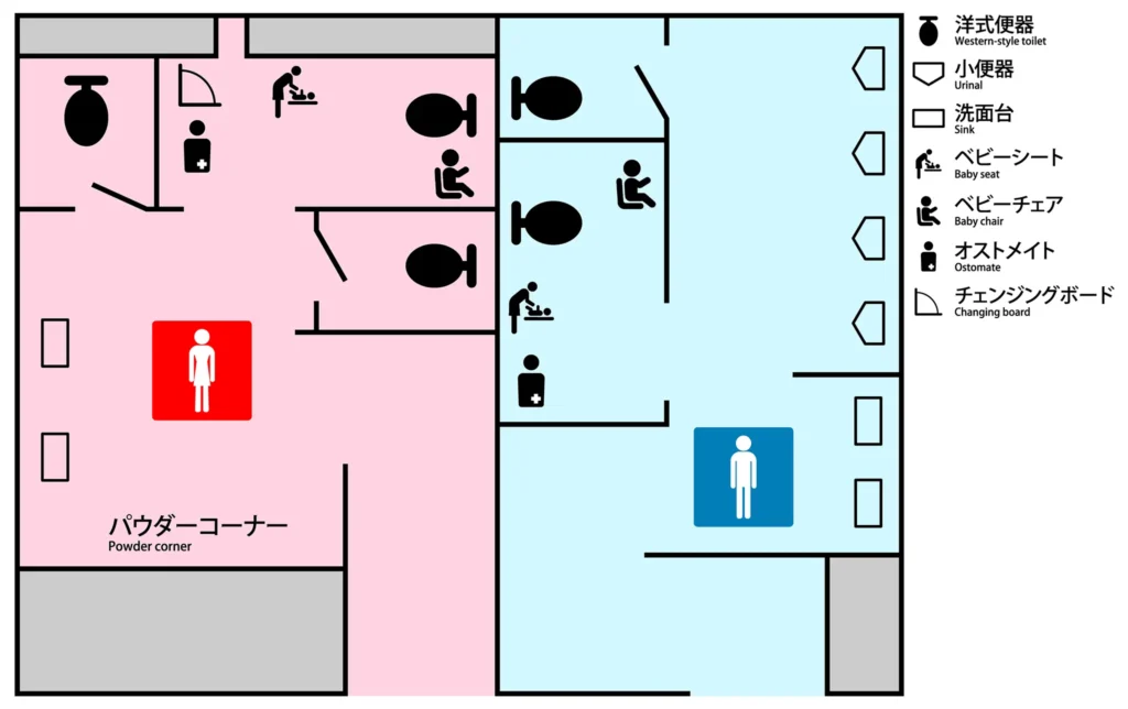名古屋駅中央口 中央通路の改札内トイレ案内図