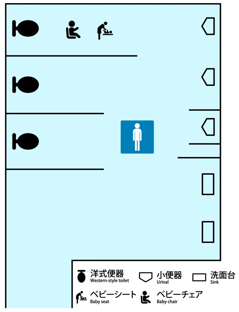 名古屋駅 うまいもん通り太閤通口の男性用トイレ案内図