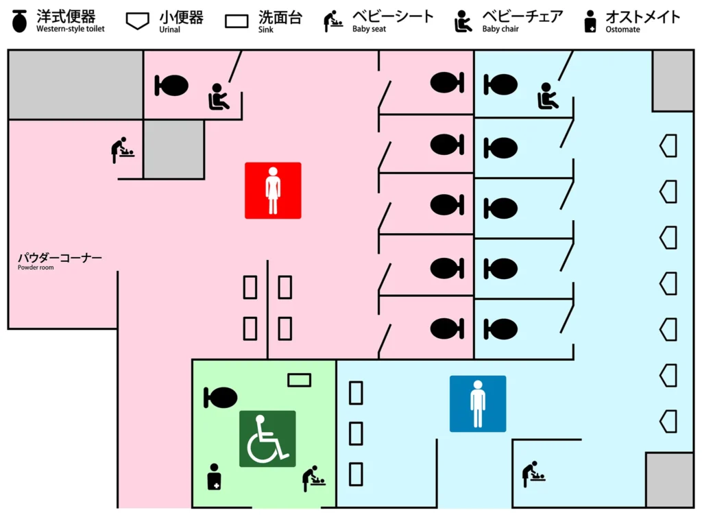 JR恵比寿駅 1階 西口改札内のトイレ案内図