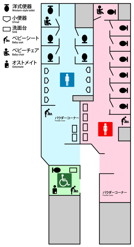 JR恵比寿駅 3階 東口改札内のトイレ案内図