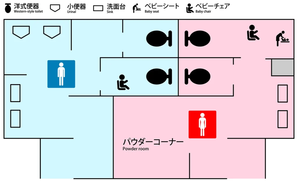 京王井の頭線 渋谷駅西口改札内のトイレ案内図
