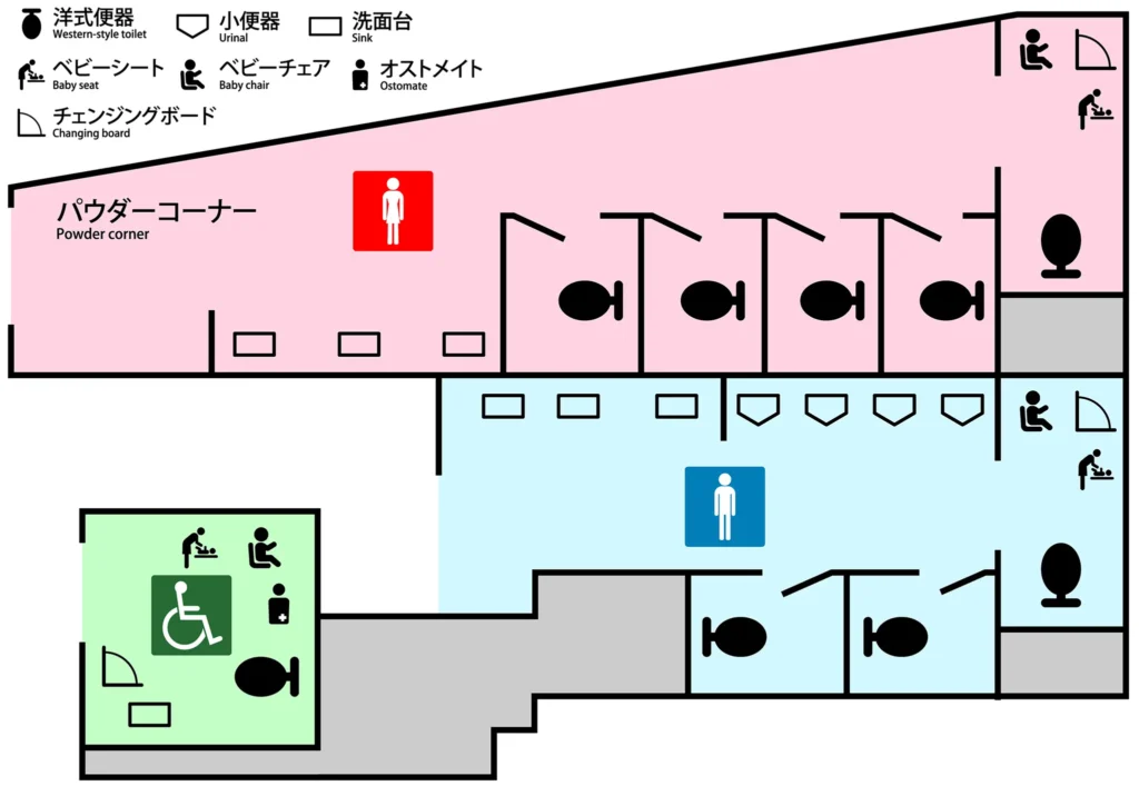 名古屋駅 うまいもん通り広小路口のトイレ案内図