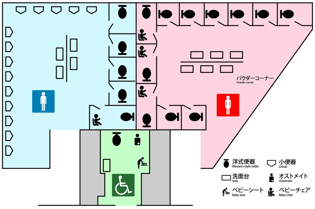 JR新宿駅の中央化粧室 案内図