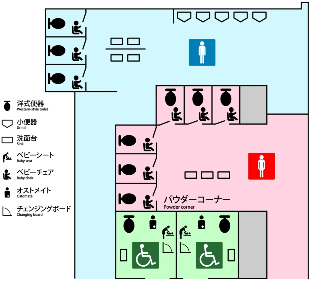 高輪ゲートウェイ駅北改札内のトイレ案内図