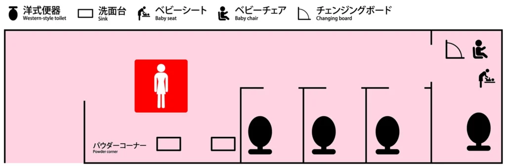 渋谷ちかみちラウンジの女性用トイレ案内図