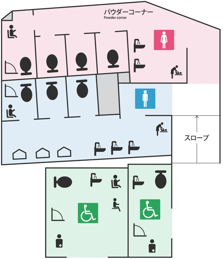 東銀座駅の改札外トイレ案内図