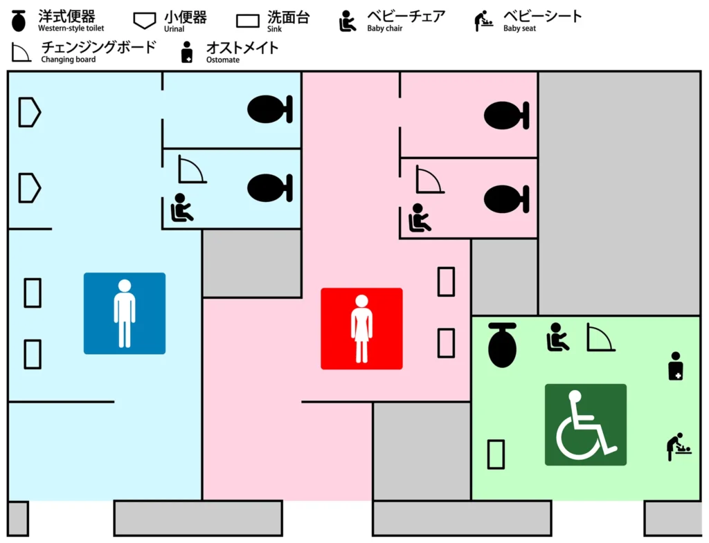 千駄木駅 団子坂方面改札内のトイレ案内図
